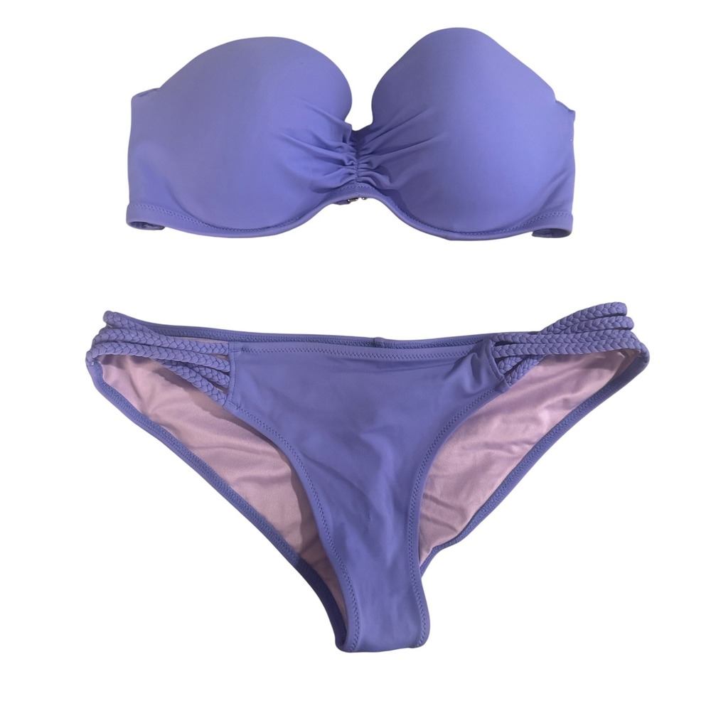 Victoria's Secret Lavender Purple Strappy Bikini 34C Small Strapless Cheeky Glam